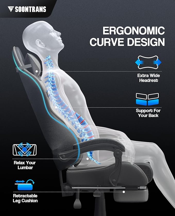 Soontrans Grey Gaming Chairs with FootrestErgonomic Computer Game Chair Gamer Chair with Lumbar Pillow and Adjustable Headrest (Galaxy Grey)