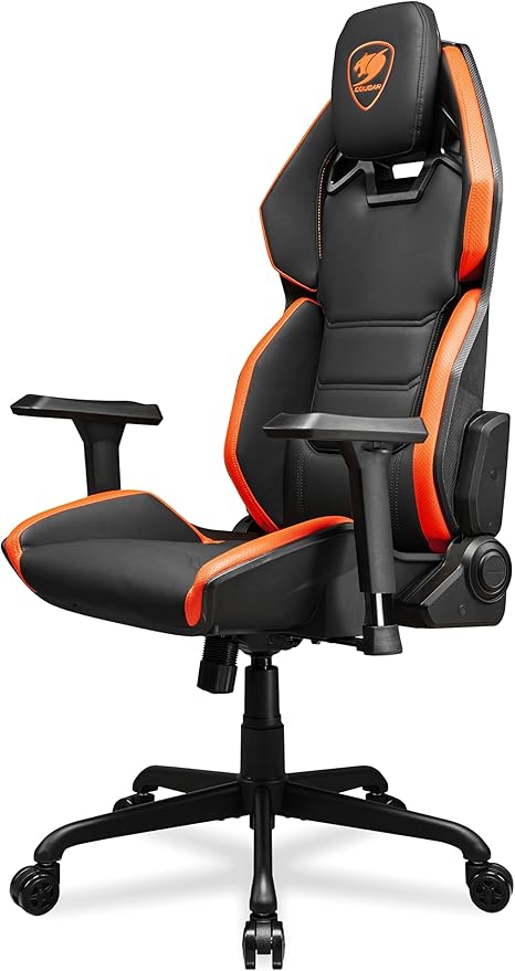 Cougar Hotrod Ergonomic and Comfortable Gaming Chair with Head and Lumbar Support Steel Frame and Base Reclining Backrest Tilt Mechanism Premium Hyper-Dura Leatherette 3D Armrest BK/Orange