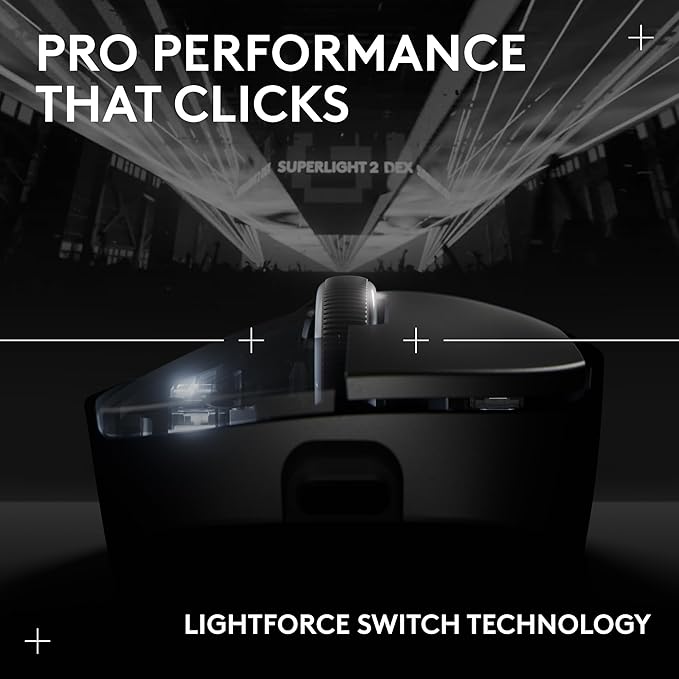 Logitech G PRO X Superlight 2 DEX Wireless Gaming Mouse 60g pro-Grade Right-Handed Mouse with 5 programmable Buttons USB-C Charging 44k DPI Sensor up to 8 kHz Polling for PC/Mac - Black
