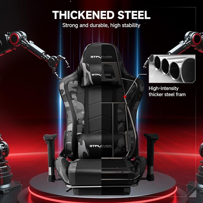 GTPLAYER Gaming ChairGamer Chair with Bluetooth and Adjustable BackrestSeat Height Adjustable Computer Chairs with 3D ArmrestsVideo Game Chair with Footrest Speakers (Camouflage)