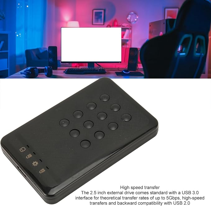 Zyyini Encrypted Hard Drive Enclosure 3TB 5Gbps Encrypted USB 3.0 2.in SATA Hard Drive Enclosure Password Access Hardware for 7 8 10 for OS X 10 and