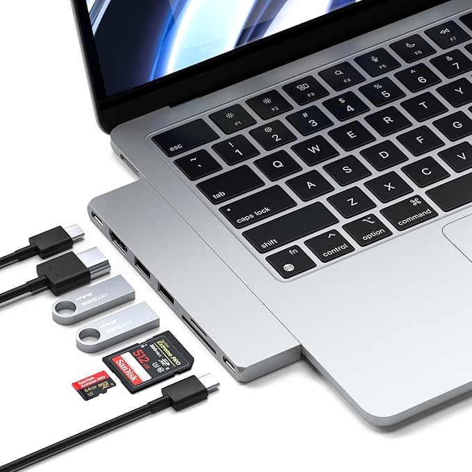 Satechi 7 in 1 USB C Hub Multiport Adapter Pro Slim USB C Dongle 100W Charging 4K HDMI USB 4 USB 3.2 Gen 2 SD/Micro Card Reader for Mac MacBook Air/Pro M5/M4 - Silver