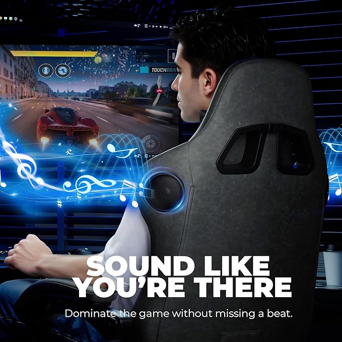 GTPLAYER ACE-PRO Music Gaming Chairs – Built-in Speakers App Support &amp Bluetooth Control Computer Game Chairs with Footrest for Adults Ergonomic Reclining Silla Linkage Armrest Grey