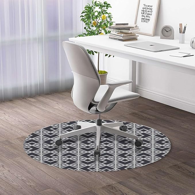 Blue Cream PU Leather Chair Mat for Hardwood Floor Noise Cancelling Symmetrical Circular Pattern Floral Gaming Chair Mat Round Anti-Slip Office Chair Mat for Home Office Geometric Diameter 39.4 in