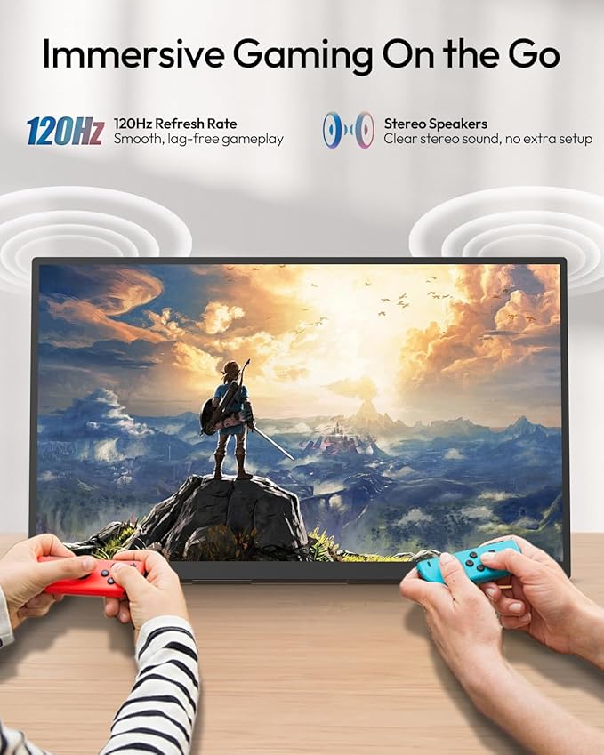 MESWAO 23.8 Portable Monitor 120Hz 1080P FHD IPS 100% sRGB USB-C HDMI Plug and Play Second Screen for Laptop/PC/MacBook/Console 180° Adjustable Stand VESA Mount Gaming &amp Work