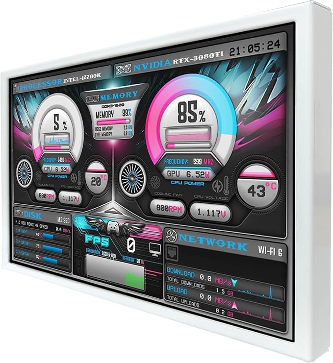VSDISPLAY 8 Inch 1280x800 IPS LCD Monitor Portable Small Display Supports Theme Edit for PC Case CPU GPU RAM Data Monitoring Secondary ScreenWhite