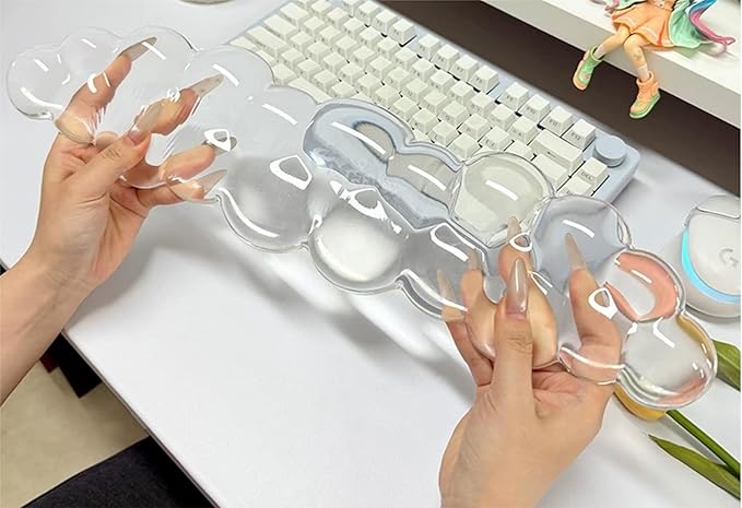 Mouse Pad with Wrist Rest Soft Cloud Gel Keyboard Mouse Pad Set with Hand Wrist Support Cute Non Slip Office Desk Accessories for Comfort/Pain Relief/PC Gaming/Computer/Laptop (Clear Cloud)