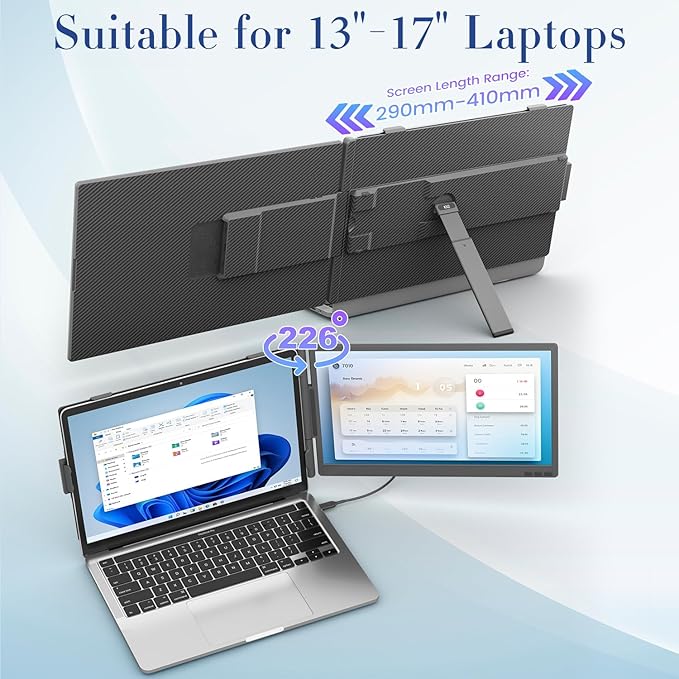 Teamgee 14 Inch Laptop Screen Extender 1080P FHD Laptop Monitor Extender Portable Monitor for Laptops 13-17.3 with USB-C/HDMI Port Plug &amp Play for Windows/Mac/Android/Switch/PS5