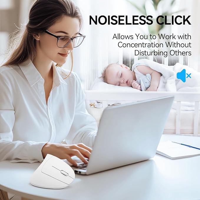 TECKNET Ergonomic Mouse Wireless Bluetooth Vertical Mouse 4800 DPI Optical Tracking 6 Adjustable DPI Quiet Clicks 2.4GHz with USB A Receiver 12 Months Battery 6 Buttons Wide Compatibility