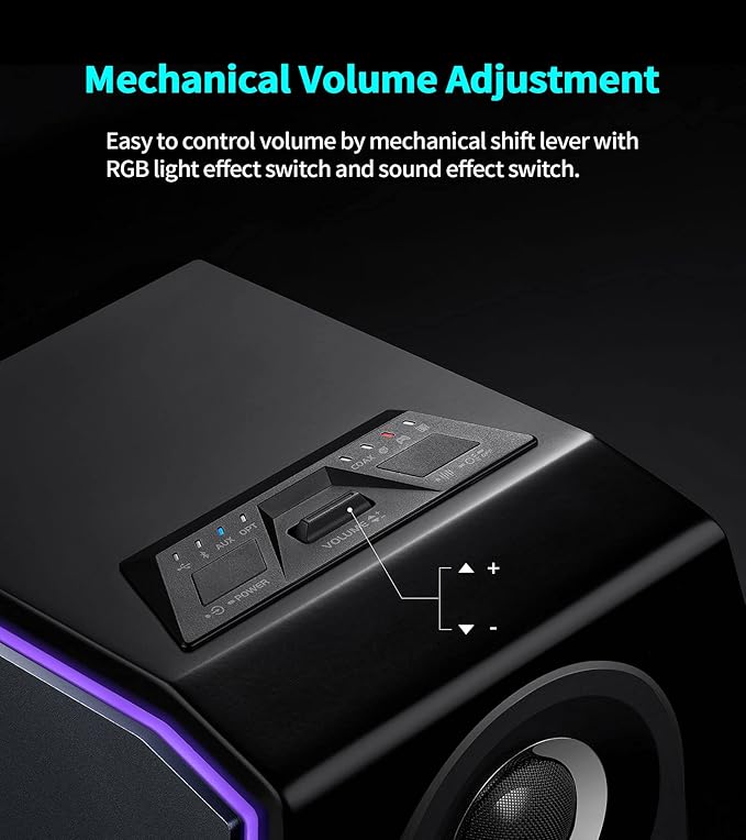 HECATE G5000 Bluetooth Computer Gaming Speakers Hi-Res Audio Wireless Desktop Speakers 88W RMS Powered Bluetooth 3.5mm AUX USB Optical Coaxial Inputs for PC/PS4/PS5/Laptop/TV RGB Light