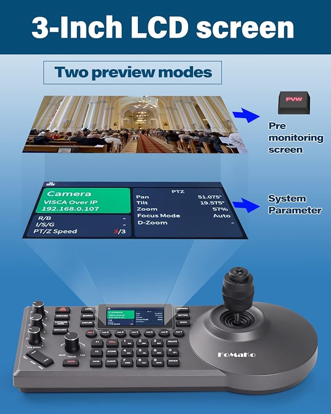 FoMaKo NDI PTZ Camera Bundle AI Auto-Tracking Gen 3 (NDI 6 &amp NDI HX3 Certified) 20X Optical Zoom PoE HDMI PTZ Camera for Church Worship NDI PTZ Controller (NDI PTZ Bundle KN20A +KC608) BN201