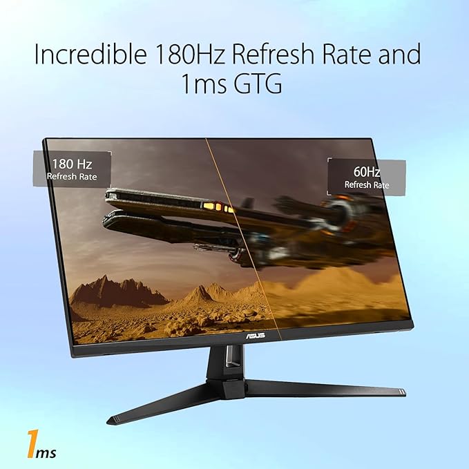 ASUS TUF 27 IPS Gaming Monitor QHD (2560x1440) 180Hz LED Display 1ms Adaptive-Sync 130% sRGB HDR10 ELMB Sync Anti-Glare Variable Overdrive HDMI DisplayPort Speakers Wall Mountable