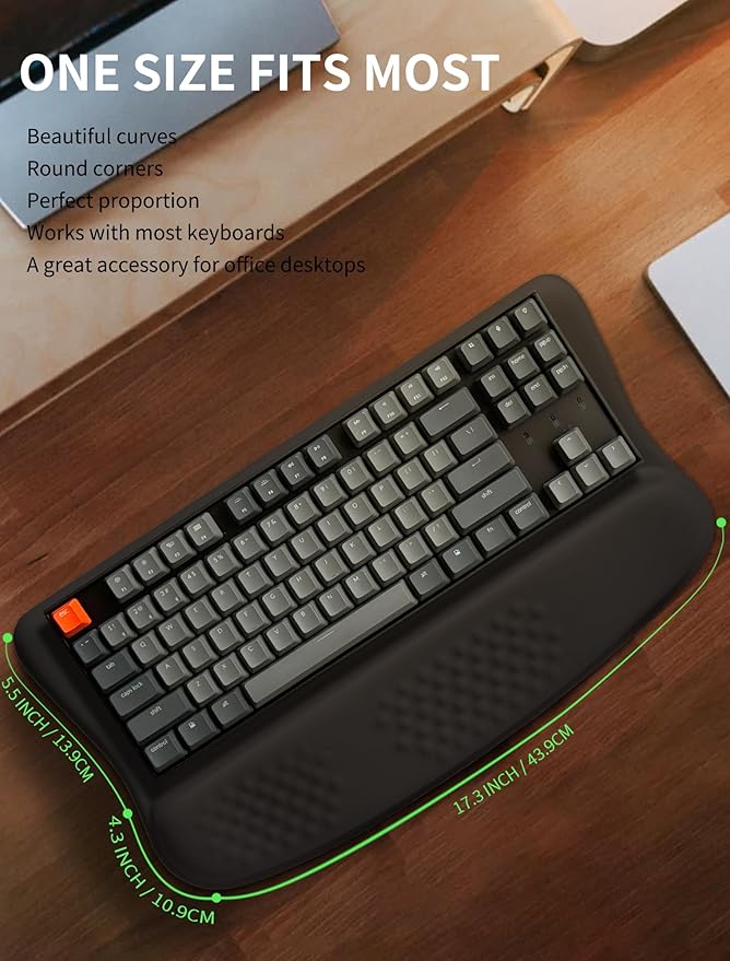 Ergonomic Wave Wrist Rest with Keyboard Stand Cushioned Palm Rest Comfortable Integrated Memory Foam for Natural Typing and Relieve Wrist Pain Dark Night Black