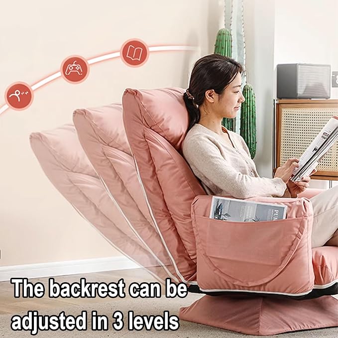 Meditation Chair with Arms Steel Frame Support and Tech Fabric Fold Out Chair Bed Chassis Can Rotate Freely 360 Degrees Backrest Can Be Adjusted in 3 Levels(Gray)