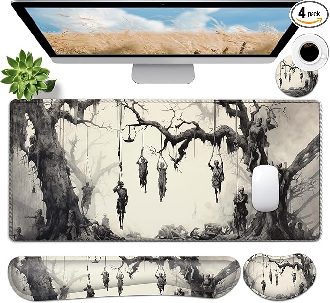 JVGFYNKL Large Gaming Mouse Pad Set Ergonomic Memory Foam Keyboard Wrist Rest Support + Mouse Wrist Rest + Extended Desk Mat with Non-Slip Rubber Base Skeleton Pattern Desk Pad