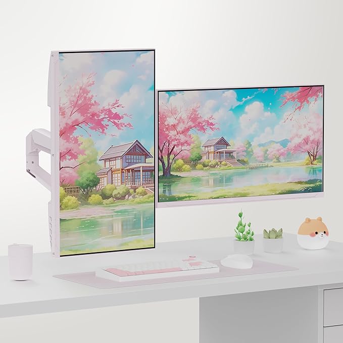 Pixio Two PX27U Wave Pink 27 inch 160Hz Refresh Rate 4K 3840x2160p Resolution Fast IPS Panel 1ms GTG Response Time 4K Gaming Monitor and PS1D Wave Pink Dual Monitor Arm
