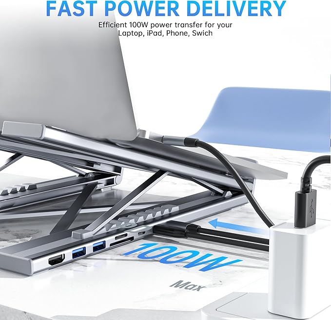 Laptop Docking Station Stand 8 in 1 USB C Hub HDMI Portable Laptop Stand with USB Ports USB C Multiport Adapter USBC Dock Station Computer Holder for MacBook Pro/Air Dell HP Lenovo ASUS