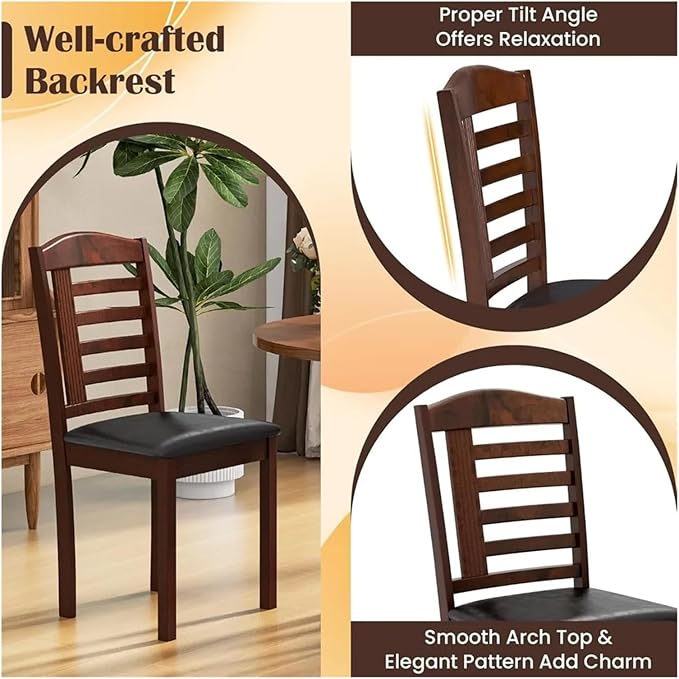 Adjustable Office Computer Chair with Armrest 1pcs Brown Black Dining Chairs with Leather Padded Seat and Rubber Wood Frame