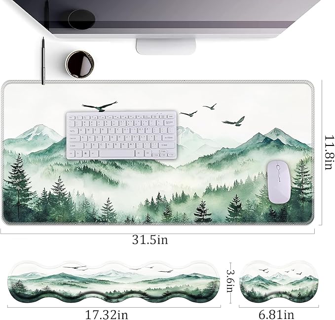 Keyboard Wrist Rest+Mouse Wrist Pad+Desk Pad SetMemory Foam Ergonomic Easy Typing Pain Relief for Computer Laptop Office Home - Misty Forest