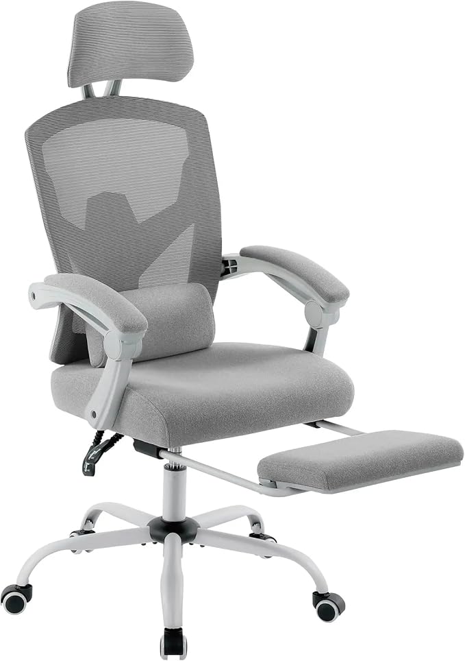 Ergonomic Reclining High Back Mesh Living Room Rocking Gaming Chair Computer Desk Swivel Rolling Lumbar Support Pillow (Gray)