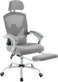 Ergonomic Reclining High Back Mesh Living Room Rocking Gaming Chair Computer Desk Swivel Rolling Lumbar Support Pillow (Gray)
