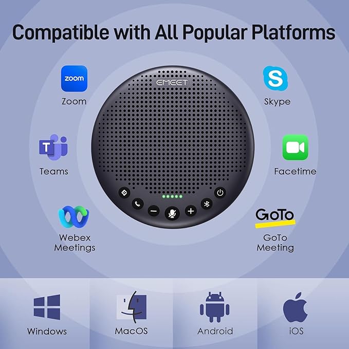 EMEET Conference Speaker and Microphone w/8 Mics 360° Voice Pickup Noise Reduction Bluetooth/USB/Dongle Speakerphone for 10 People w/Daisy Chain for 18 Compatible w/Leading Platforms 2025 Version