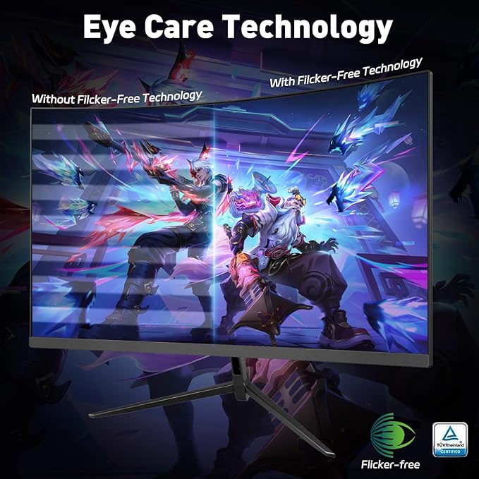24 Curved Gaming Monitor FHD 1080P 100Hz Refresh Rate 3ms Fast Response FreeSync Eye Protection Display Slim Design with Speakers HDMI/DP VESA Compatible