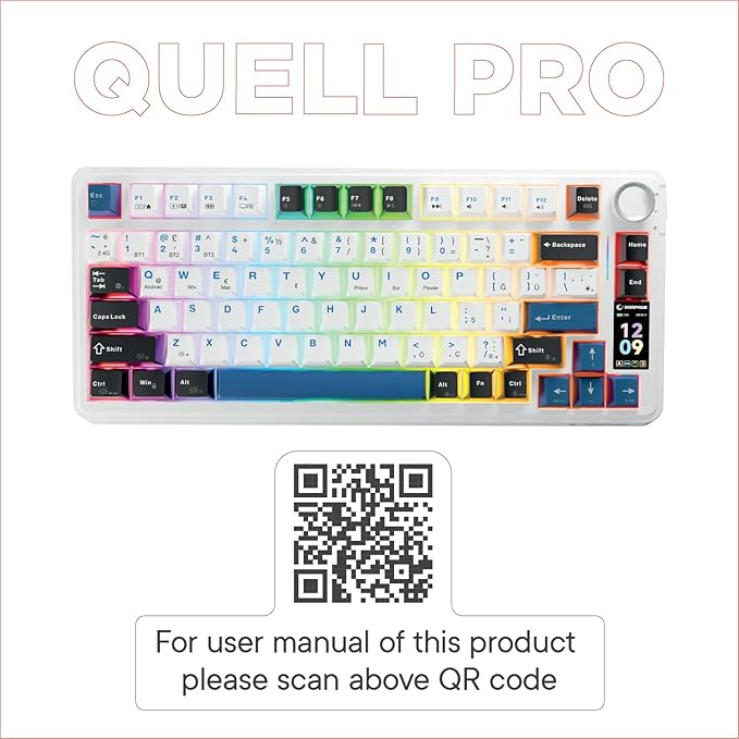 Quell Pro 75% Wireless Mechanical Gaming Keyboard – Hot Swappable Pre-Lubed Switches Creamy Typing Sound Smart Screen &amp Control Knob RGB Backlit PBT Keycaps Compact Keyboard for PC