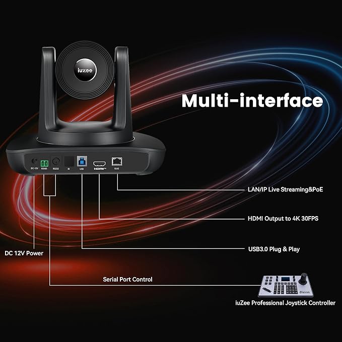 4K UHD PTZ Camera AI-Auto Tracking 20X Optical Zoom USB3.0/HDMI/LAN PoE IP Live Streaming PTZ Conference Room Camera for Church Services Education Conference Events Work with YouTube OBS