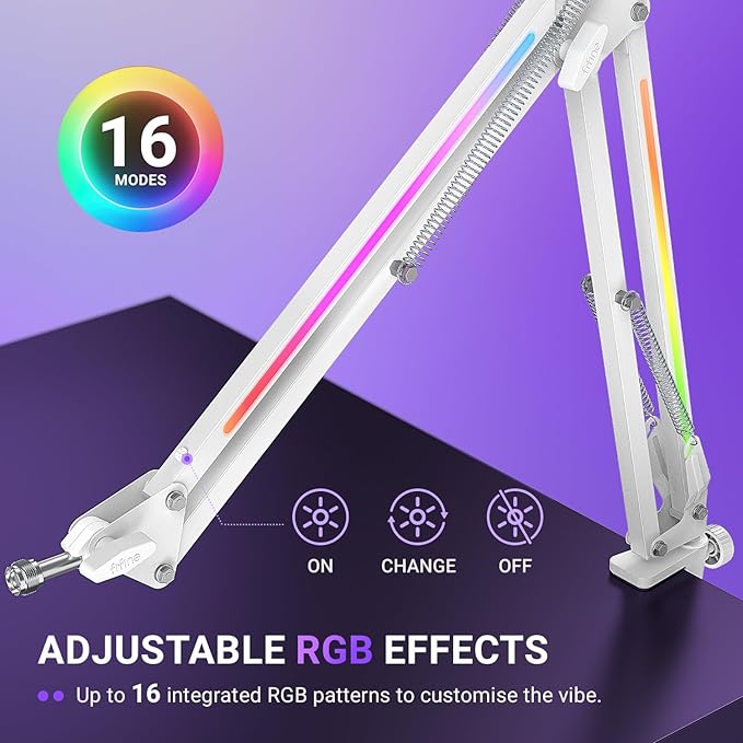 FIFINE Studio Microphone and RGB Mic Arm Bundle XLR/USB Podcast Mic with Tap-to-Mute &amp Monitoring Heavy Duty Desktop Boom Arm with RGB Control for Podcast Streaming Recording-K688W+BM38W
