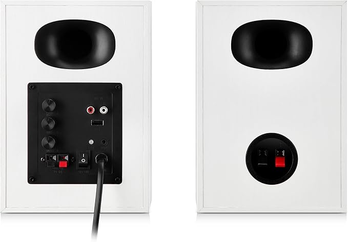 Bookshelf Speakers with Deep Bass 80W Max Output HiFi Gaming Computer Speakers 4 Desktop Audio System for Music Record Player RCA to 3.5mm Cable White Pair