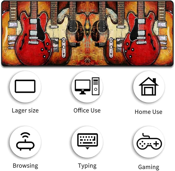 Extended Gaming Mouse Pad Desk Pad Keyboard Pad Mouse Wrist Rest and Coaster Anti-Slip Rubber Base Mouse Pad Suitable for Gaming and Office Guitar