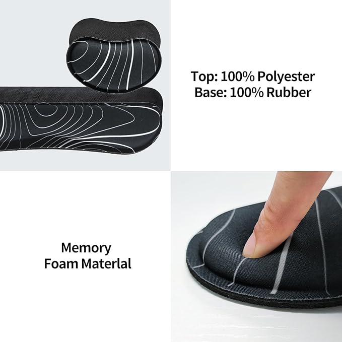 Bloss Large Gaming Mouse Pad XL Desk Mat 4-in-1 Mouse Pad with Wrist Rest Large Desk Pad Keyboard Pad for Office/Home-Black and White Topography (31.5 x 15.7 x 0.12 Inches)