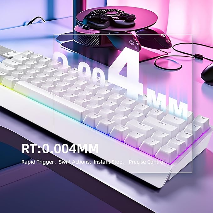 Mer68 SE Wired 68 Keys Magnetic Switch Mechanical Keyboard 8KHZ Polling Rate/Latency As 0.125MS/64KHZ All Keys Scan Rate/ARGB Hot Swappable Gaming Keyboard(White)