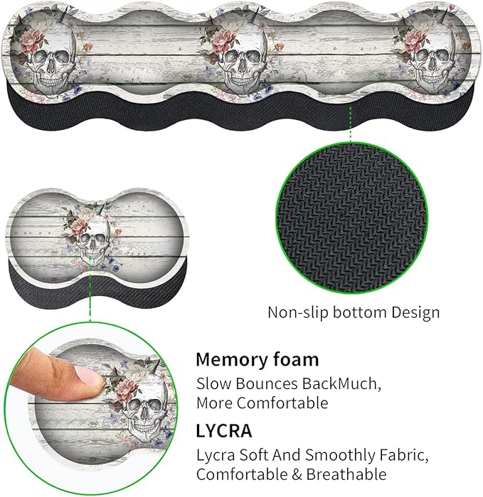 JVGFYNKL White Large Gaming Mouse Pad XXL Extended Ergonomic Memory Foam Keyboard Wrist Rest Stitched Edges Desk Mat(31.5x11.8 in) Skull Skeleton with Flowers on Vintage Wood Desktop Decoration