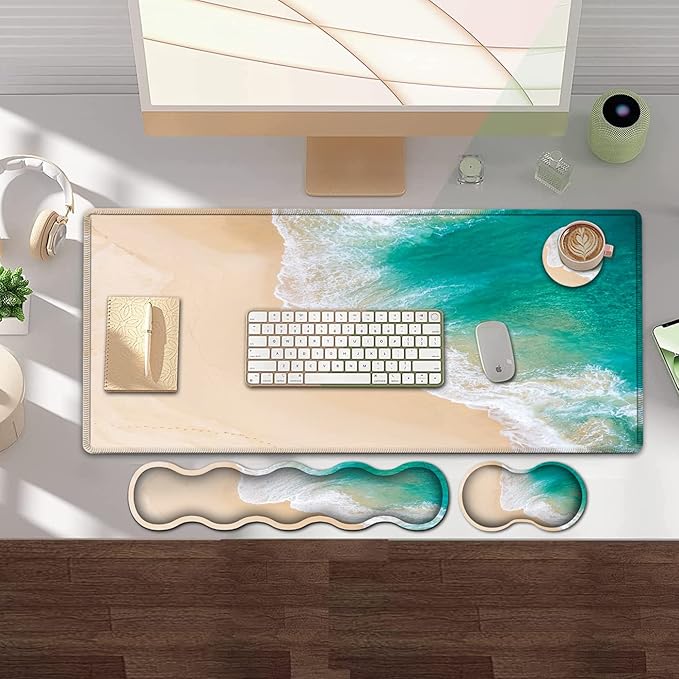 Gaming Mouse Pad and Keyboard Wrist Rest Large Extended Mouse Pad31.5X 11.8Ergonomic Memory Foam Wrist Rest Support+Desk Mat Protectorfor Office/Home Writing Pad Beach Pattern Mousepad