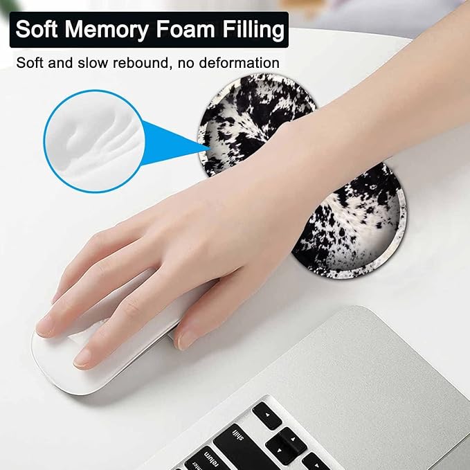 Large Gaming Mouse Pad 31.5x11.8 in Extended Computer Mouse Mat with Non-Slip PU Base Ergonomic Memory Foam Keyboard Wrist Rest for Work &amp Gaming Office Desk Pad Black White Cowhide Fur