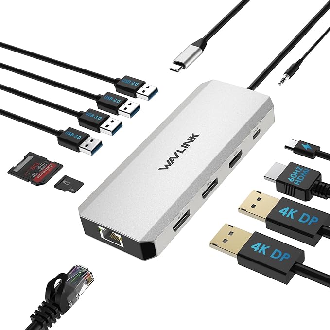 Laptop Docking Station12 in 1 Triple Display USB C Hub for Windows with Dual DP HDMI 100W PD in Gigabit Ethernet USB3.0/2.0 Ports SD/TF Card Reader Mic/Audio for Lenovo HP Dell