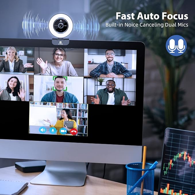 Zoomable Webcam with Remote Control 1080P 60FPS Streaming Webcam with Adjustable Ring Light and Tripod Pro USB 5X Digital Zoom Webcam for Zoom/Skype Teams/Laptop/Mac Windows