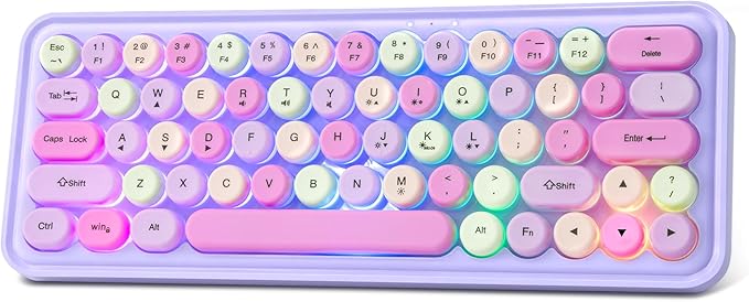 Wired RGB Creamy Typewriter Keyboard. 65 Percent Retro LED Membrance Gaming Keyboard. Small Ergonomic Optical Teclado with ABS Backlit Unreplaceable Round Keycaps. for Laptop and Office PC. (Purple)