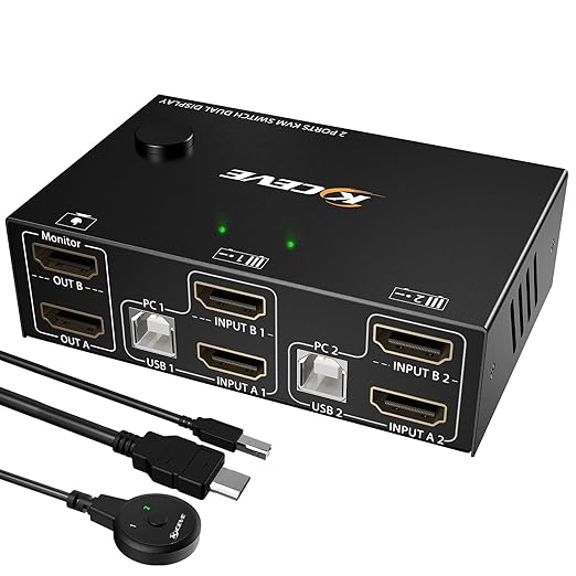 Dual Monitor KVM Switch HDMI 2 Port 4K@60HzMLEEDA USB HDMI Extended Display Switcher for 2 Computers Share 2 Monitors and 4 USB 2.0 HubDesktop Controller and USB HDMI Cables Included