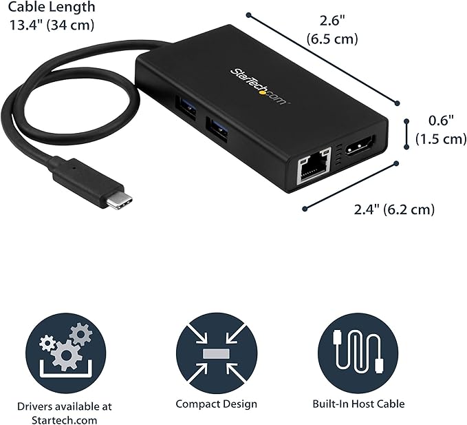 StarTech.com USB-C Multiport Adapter - USB-C Travel Docking Station with 4K HDMI - 60W Power Delivery Pass-Through GbE 2pt USB-A 3.0 Hub - Portable Mini USB Type-C Dock for Laptop  TAA (DKT30CHPD)