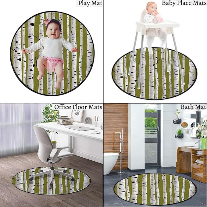 Birch Tree Carpet Round Office Chair Mat for Hardwood Floor Multi-Purpose Soft Mats for Gaming Rolling Chair/Living Room/Study Forest Seasonal Nature Woodland LeaflessBlack White Diameter 47.2 in