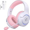 Gtheos Wireless Gaming Headset for ps5 ps4 Elden Ring PC Mac Switch Bluetooth 5.3 Gaming Headphones with Noise Canceling Microphone 45H Battery RGB Light Pink