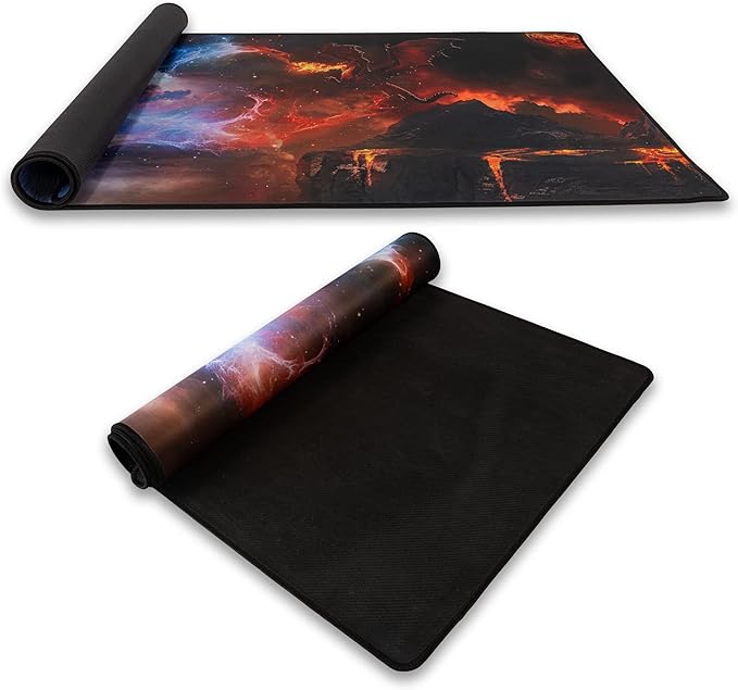 Alpine Innovations Surface Mat with Stitched Edges | Giant Mouse Pad 16” x 33” | Durable Non-Slip Rubber Base | Computer Keyboard Pad for Desktops | Dragons