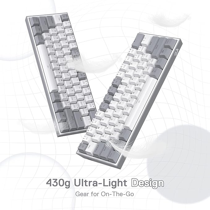 Redragon K617 Fizz 60% Wired RGB Gaming Keyboard 61 Keys Hot-Swap Compact Mechanical Keyboard w/White and Grey Color Keycaps Linear Red Switch Pro Driver/Software Supported