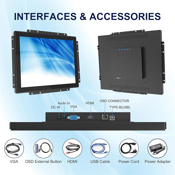 19 Inch 10-Point Multi-Touch Screen Monitor1280x1024 Industrial Touch Display with HD-MI+VGA Interface Black Open Frame Touch Monitor for Indusitrial Retail Commercial