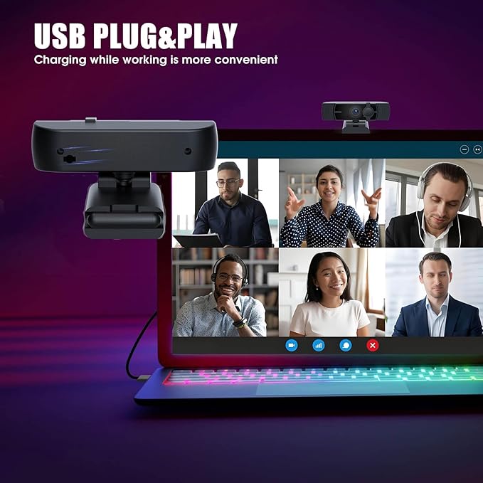 4K Webcam for PC &amp Laptop - Ultral HD 4K AI Autofocus Support DZoom and ePTZ Built-in Noise-Canceling Mics and Slidable Privacy Cover for Business Meetings Conferencing &amp Video Calls