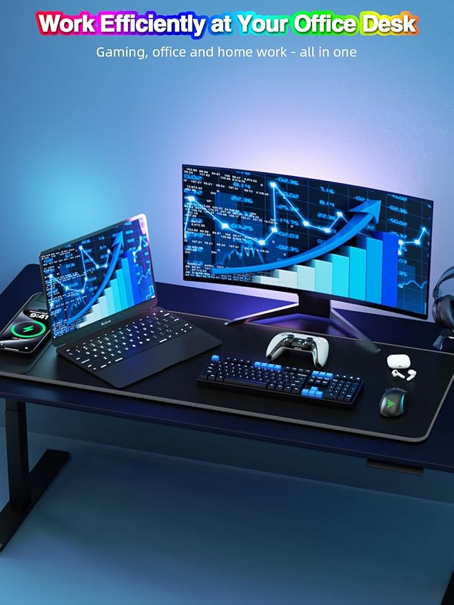 Magnetic Charging Mouse Pad 31.5x11.81 Inch XL Gaming Mousepad 11+5 RGB Lighting Modes Home Office Large Desk Pad with Ultra-Smooth Surface Non-Slip Waterproof Keyboard Pad Classic Black Desk Mat