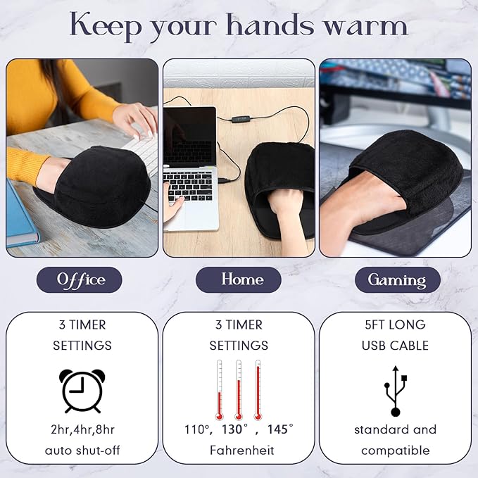 2pcs USB Heated Mouse Pad Hand Warmer 3 Temperatures Time Limit Mouse Pad Mat with Wrist Rest Controller Gaming Mousepad Desk Accessories for Winter Valentines PC User Gift Office Home Computer